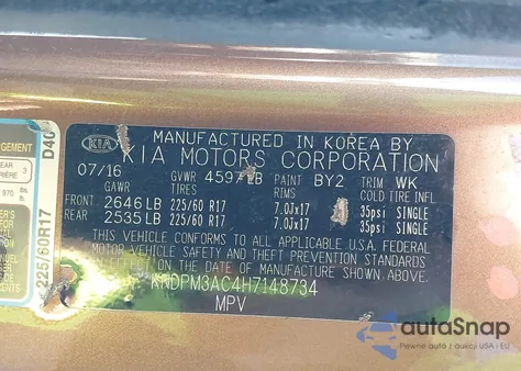 2017 Kia Sportage Lx z USA, uszkodzony, nr VIN KNDPM3AC4H7148734